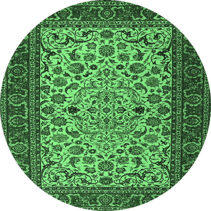 Round Machine Washable Persian Emerald Green Traditional Area Rugs, wshtr2483emgrn