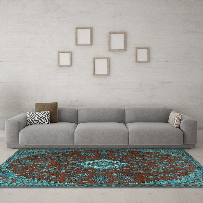 Machine Washable Persian Light Blue Traditional Rug in a Living Room, wshtr2484lblu