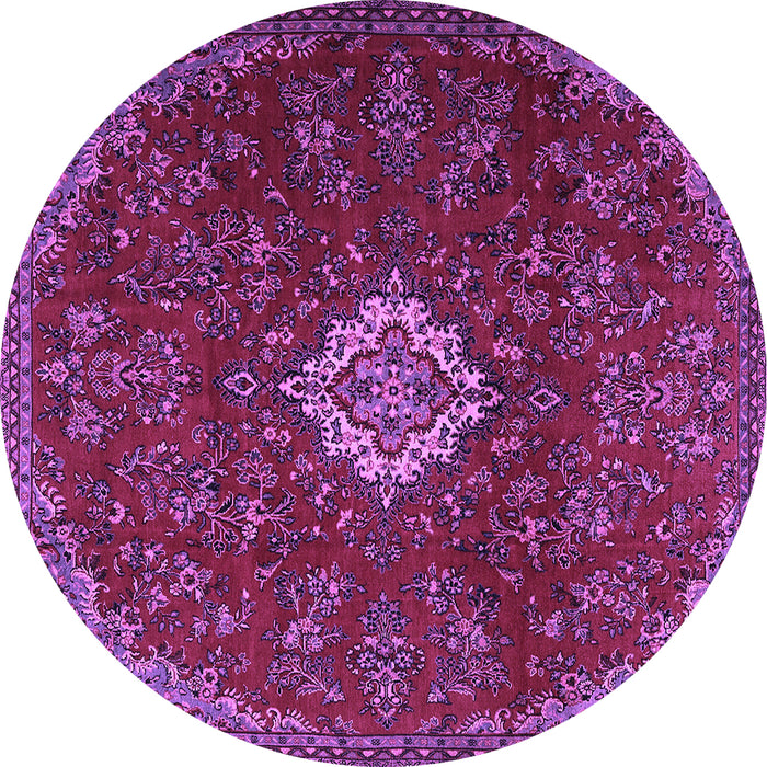 Round Machine Washable Persian Purple Traditional Area Rugs, wshtr2484pur