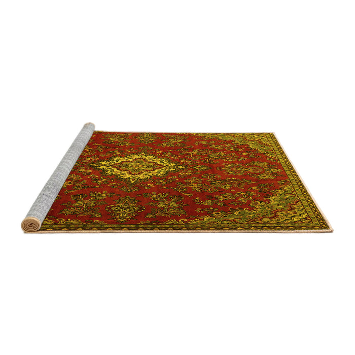 Sideview of Machine Washable Persian Yellow Traditional Rug, wshtr2484yw