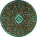 Round Machine Washable Persian Turquoise Traditional Area Rugs, wshtr2484turq