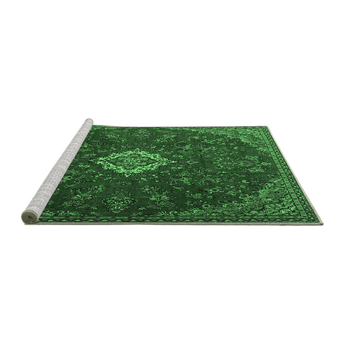 Sideview of Machine Washable Persian Emerald Green Traditional Area Rugs, wshtr2484emgrn