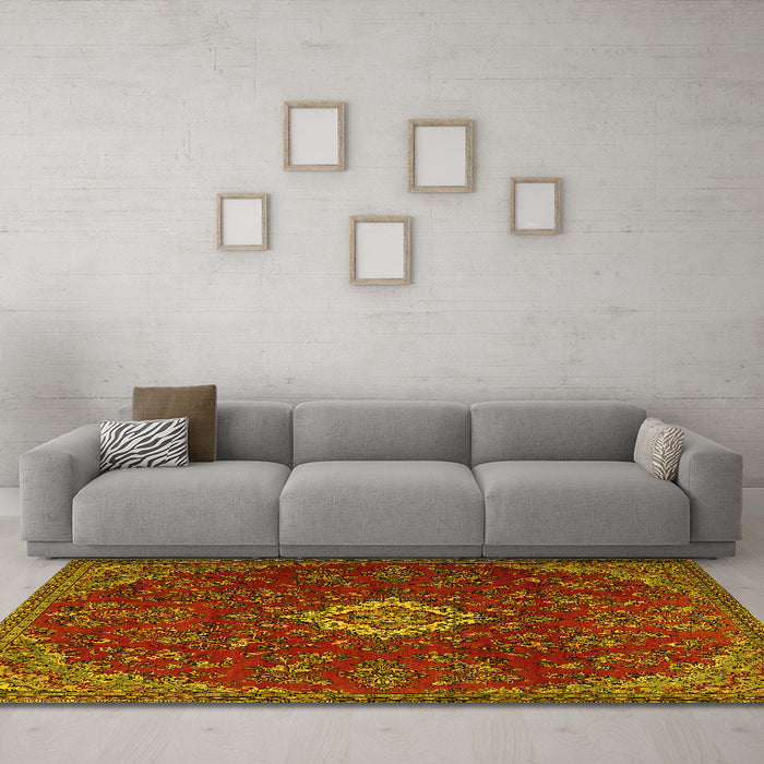 Machine Washable Persian Yellow Traditional Rug in a Living Room, wshtr2484yw