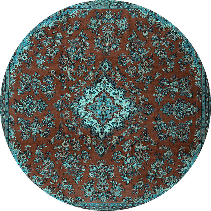Round Machine Washable Persian Light Blue Traditional Rug, wshtr2484lblu