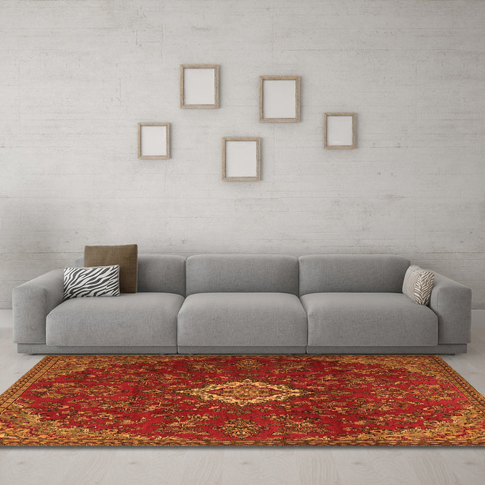 Machine Washable Persian Orange Traditional Area Rugs in a Living Room, wshtr2484org