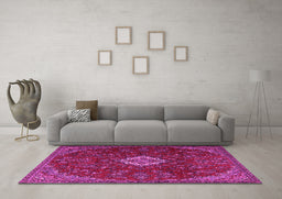 Machine Washable Persian Pink Traditional Rug in a Living Room, wshtr2484pnk