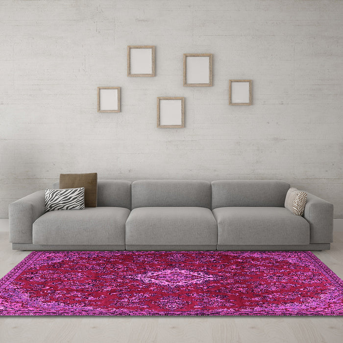 Machine Washable Persian Pink Traditional Rug in a Living Room, wshtr2484pnk
