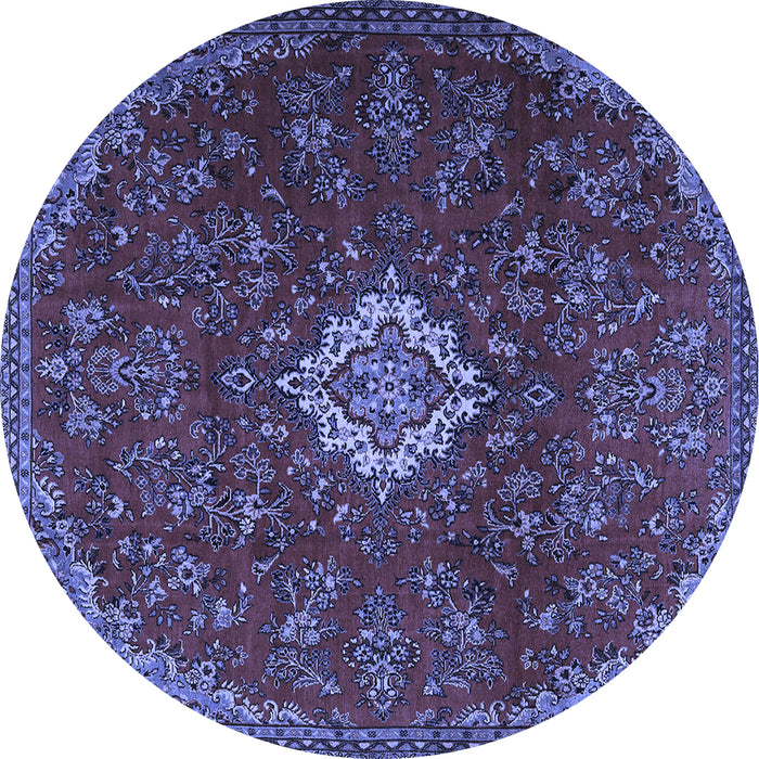 Round Machine Washable Persian Blue Traditional Rug, wshtr2484blu