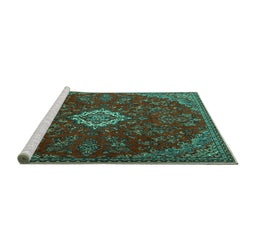 Sideview of Machine Washable Persian Turquoise Traditional Area Rugs, wshtr2484turq