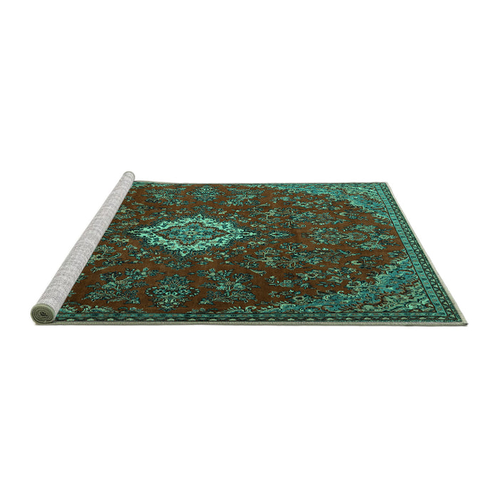 Sideview of Machine Washable Persian Turquoise Traditional Area Rugs, wshtr2484turq