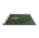 Sideview of Machine Washable Persian Turquoise Traditional Area Rugs, wshtr2484turq