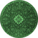 Round Machine Washable Persian Emerald Green Traditional Area Rugs, wshtr2484emgrn