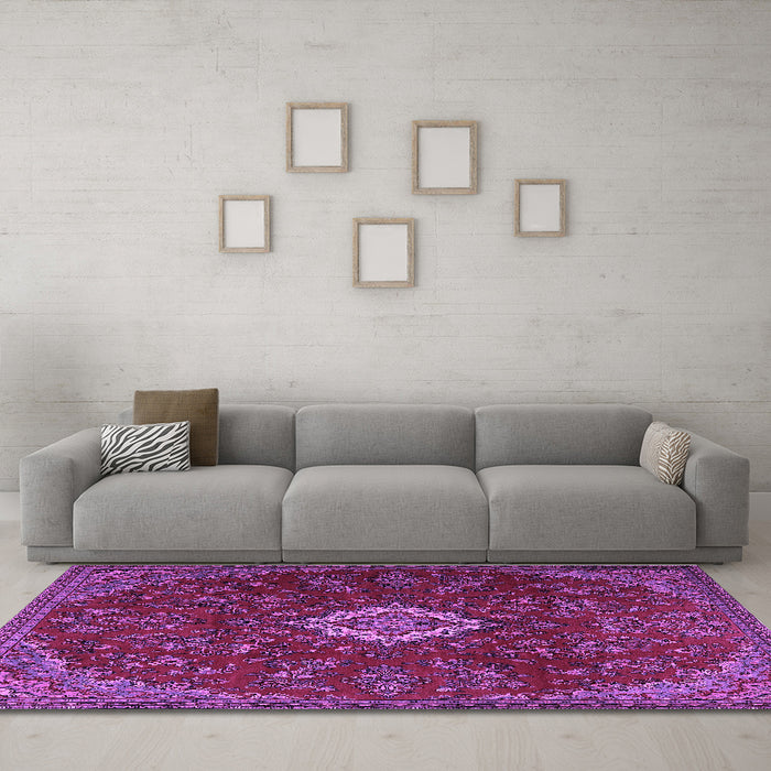 Machine Washable Persian Purple Traditional Area Rugs in a Living Room, wshtr2484pur