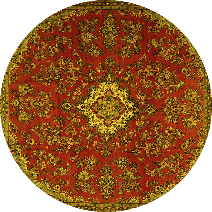 Round Persian Yellow Traditional Rug, tr2484yw