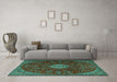 Machine Washable Persian Turquoise Traditional Area Rugs in a Living Room,, wshtr2484turq