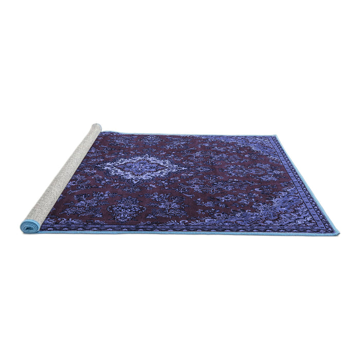 Sideview of Machine Washable Persian Blue Traditional Rug, wshtr2484blu