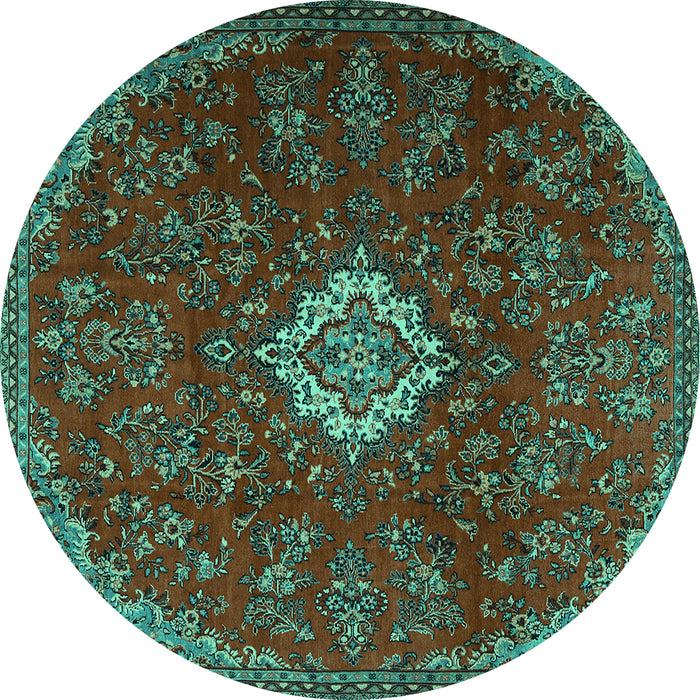 Round Persian Turquoise Traditional Rug, tr2484turq