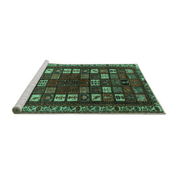 Sideview of Machine Washable Persian Turquoise Traditional Area Rugs, wshtr2485turq