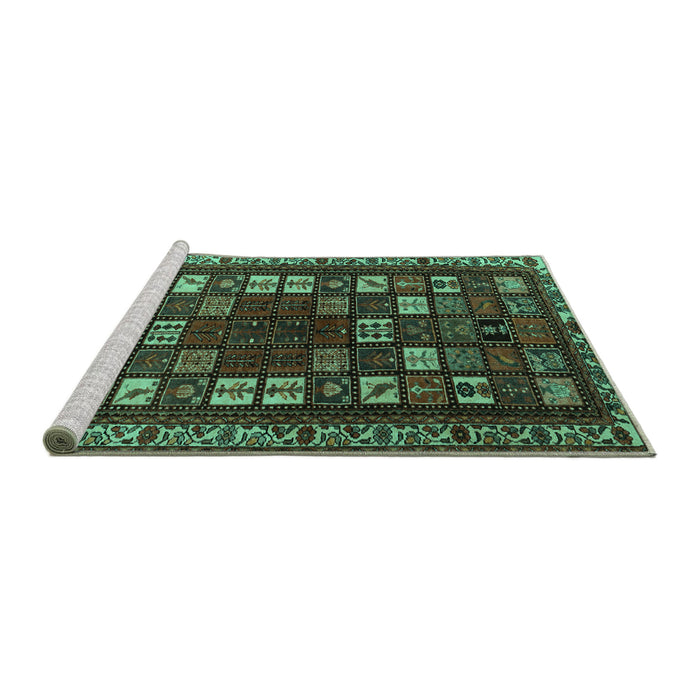 Sideview of Machine Washable Persian Turquoise Traditional Area Rugs, wshtr2485turq