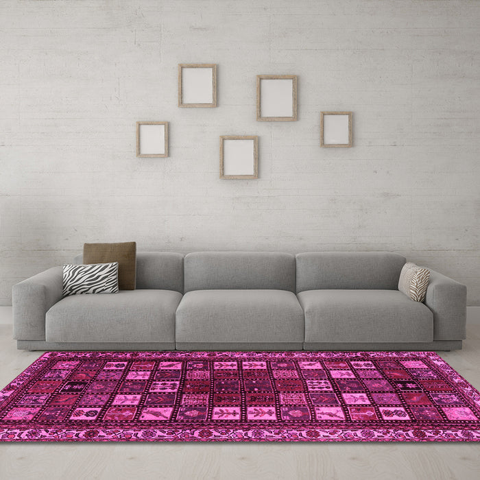 Machine Washable Persian Pink Traditional Rug in a Living Room, wshtr2485pnk