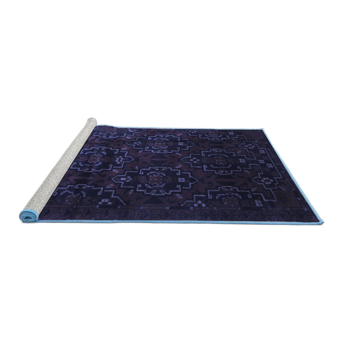 Sideview of Machine Washable Persian Blue Traditional Rug, wshtr2486blu