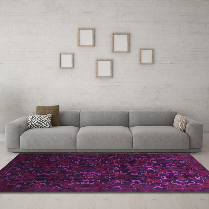 Machine Washable Persian Purple Traditional Area Rugs in a Living Room, wshtr2486pur