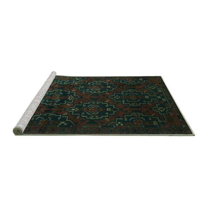 Sideview of Machine Washable Persian Turquoise Traditional Area Rugs, wshtr2486turq
