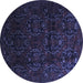 Round Machine Washable Persian Blue Traditional Rug, wshtr2486blu