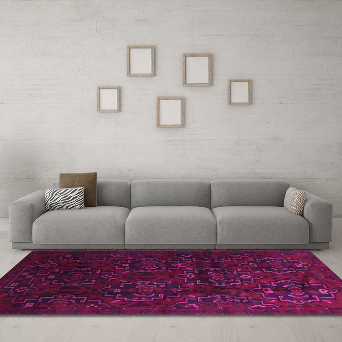 Machine Washable Persian Pink Traditional Rug in a Living Room, wshtr2486pnk