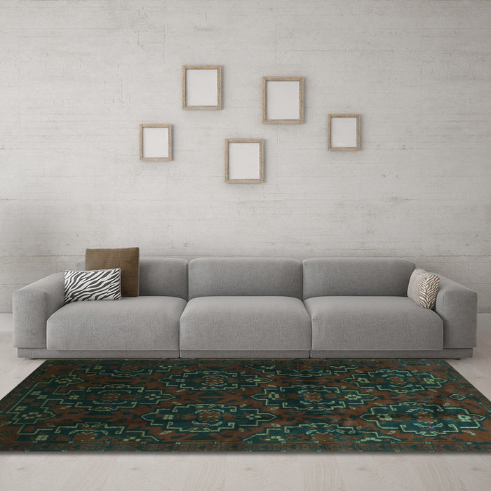 Machine Washable Persian Turquoise Traditional Area Rugs in a Living Room,, wshtr2486turq