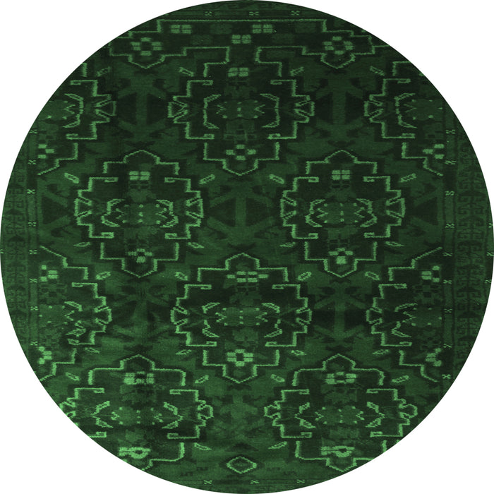 Round Persian Emerald Green Traditional Rug, tr2486emgrn