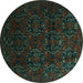 Round Machine Washable Persian Turquoise Traditional Area Rugs, wshtr2486turq