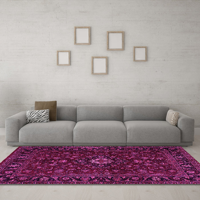 Machine Washable Persian Pink Traditional Rug in a Living Room, wshtr2487pnk