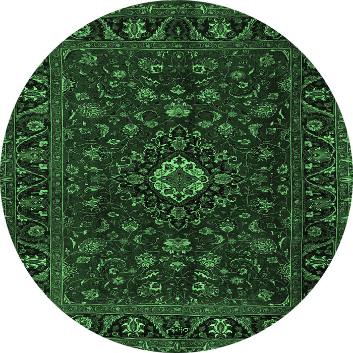 Round Persian Emerald Green Traditional Rug, tr2487emgrn