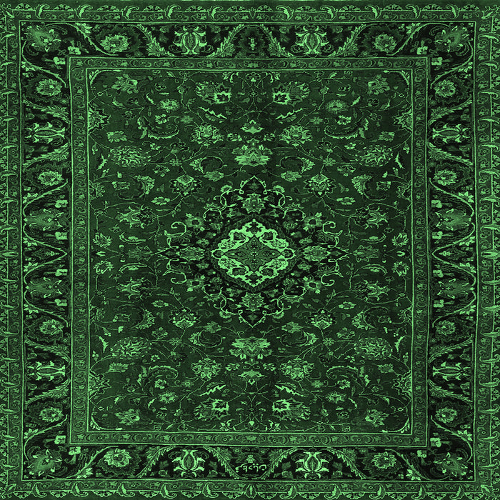 Square Machine Washable Persian Emerald Green Traditional Area Rugs, wshtr2487emgrn