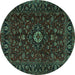 Round Machine Washable Persian Turquoise Traditional Area Rugs, wshtr2487turq