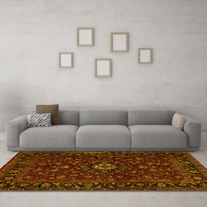Machine Washable Persian Yellow Traditional Rug in a Living Room, wshtr2487yw