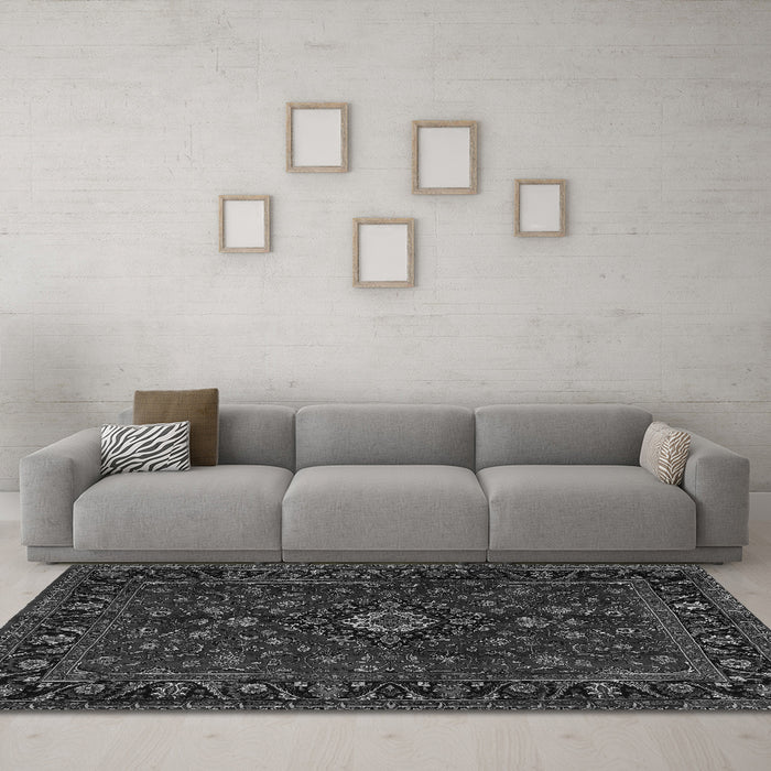 Machine Washable Persian Gray Traditional Rug in a Living Room,, wshtr2487gry