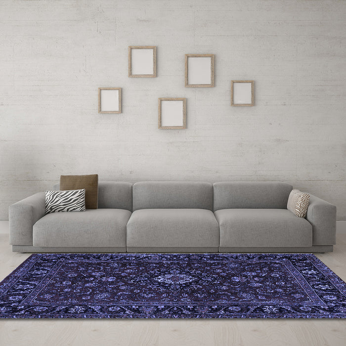 Machine Washable Persian Blue Traditional Rug in a Living Room, wshtr2487blu