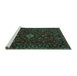 Sideview of Machine Washable Persian Turquoise Traditional Area Rugs, wshtr2487turq