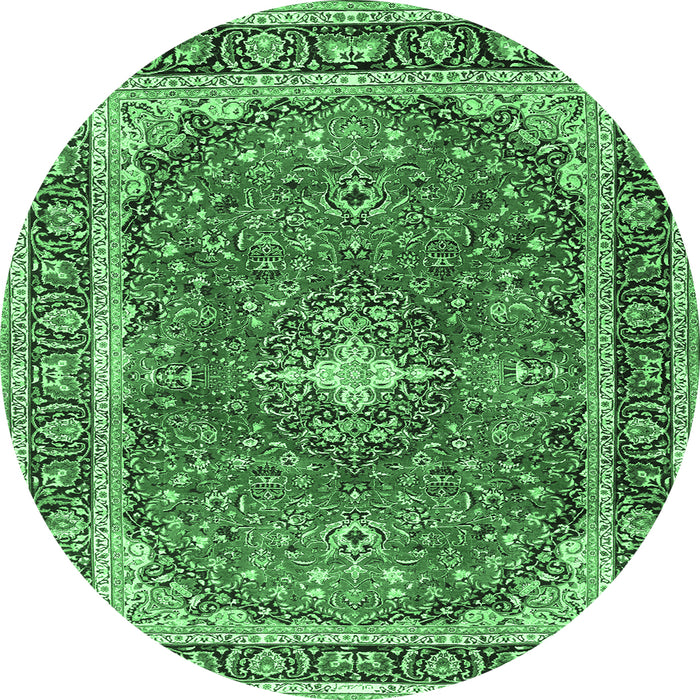 Round Medallion Emerald Green Traditional Rug, tr2488emgrn