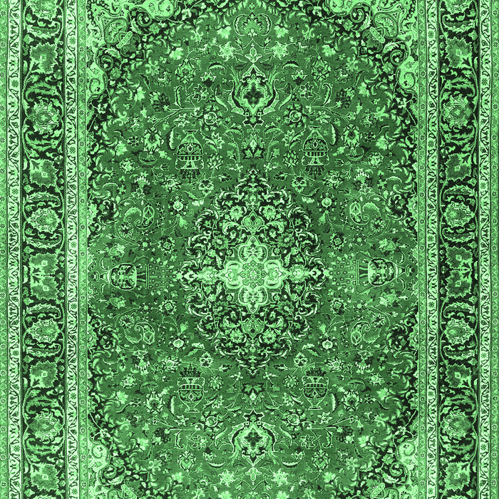 Machine Washable Medallion Emerald Green Traditional Area Rugs, wshtr2488emgrn