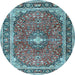 Round Medallion Light Blue Traditional Rug, tr2488lblu