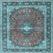 Square Machine Washable Medallion Light Blue Traditional Rug, wshtr2488lblu