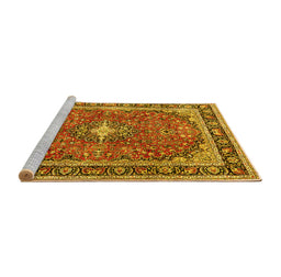 Sideview of Machine Washable Medallion Yellow Traditional Rug, wshtr2488yw