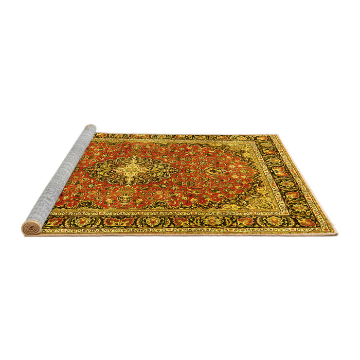 Sideview of Machine Washable Medallion Yellow Traditional Rug, wshtr2488yw
