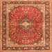 Round Machine Washable Medallion Orange Traditional Area Rugs, wshtr2488org