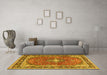 Machine Washable Medallion Yellow Traditional Rug in a Living Room, wshtr2488yw