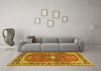 Machine Washable Medallion Yellow Traditional Rug, wshtr2488yw