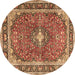 Round Medallion Brown Traditional Rug, tr2488brn